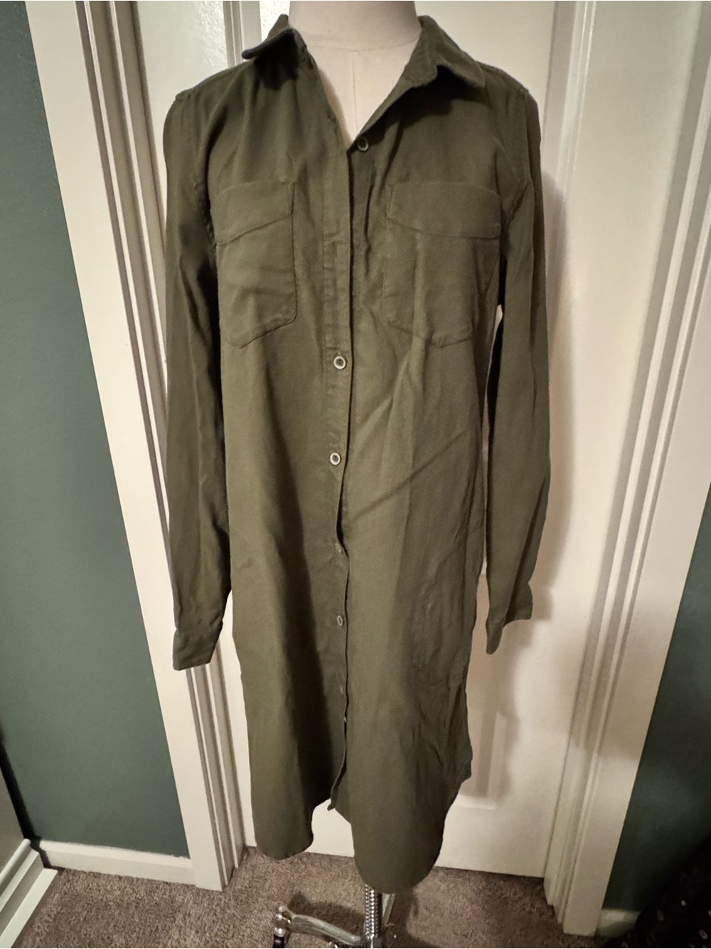 Prana Olive Green Lightweight Shirt Jacket Dress